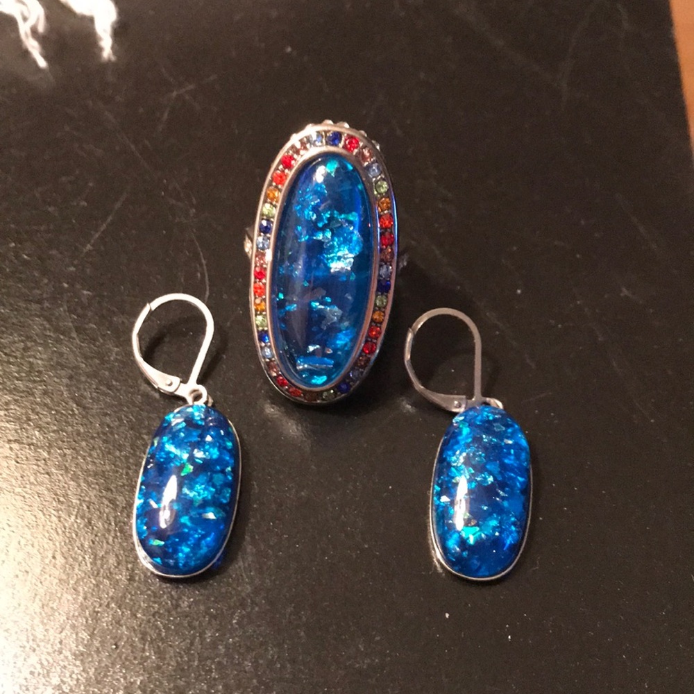 Blue Fire Opal ring sz9 w/ earrings